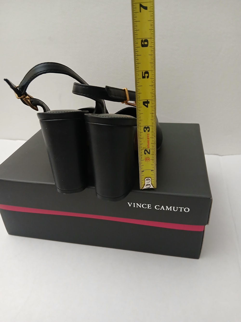 Vince Camuto Black Leather Pointed Slingback Pumps with Gold Buckles - Picture 10 of 11